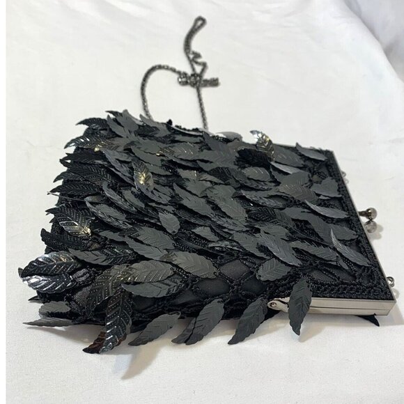 Vintage DRAP Barcelona Beaded Flapper Crossbody Purse Kiss Lock Leaf Sequins EUC - Picture 4 of 13